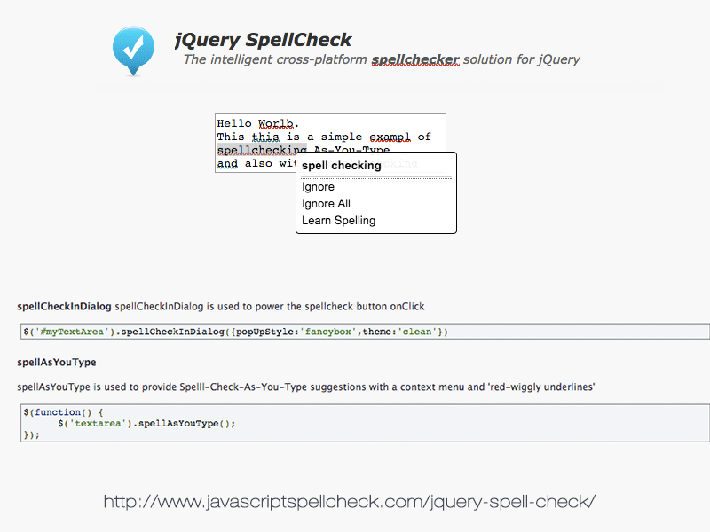 jQuery Spell Check screen shot